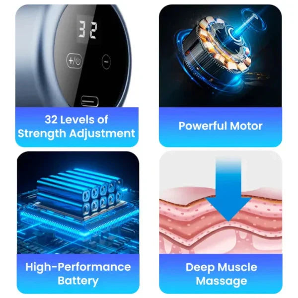 4-in-1 Ultra-Quiet Massage Gun – Deep Tissue Pain Relief with 4 Heads & Adjustable Speeds myshopideas